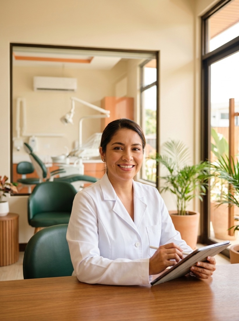 Doctora en su clínica encontrando insumos en Molaris Marketplace